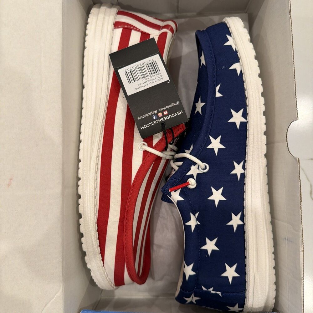 Hey Dude Wally Patriotic American Flag Slip-on Casual Shoes Men's 10 M US * NEW!